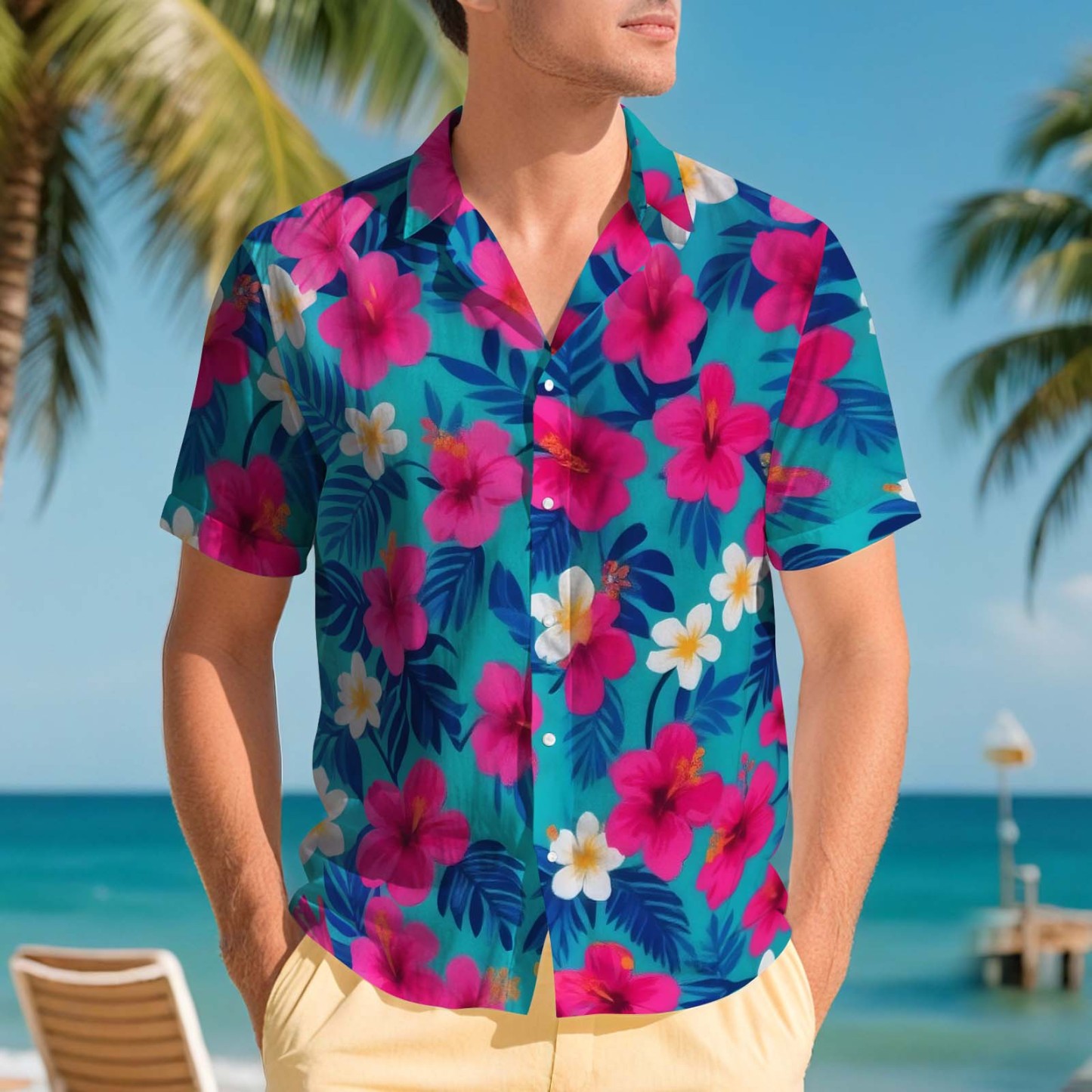 Camisas Hawaianas Para Hombre, Camisa Hawaiana Con Exuberante Follaje Tropical Aloha, Regalo Para Vacaciones De Verano. - santacalcetines