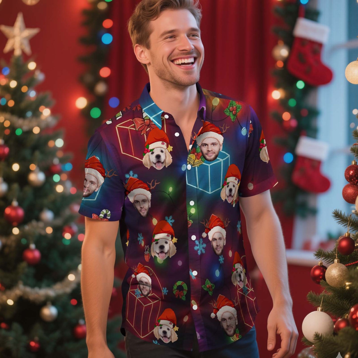 Camisa Hawaiana Personalizada Con Rostro Rosa Claro, Edad Y Nombre, Camisa Hawaiana Personalizada Para Hombre Con Foto De Rostro, Camisa Hawaiana, Camisa Aloha, Regalo De Cumpleaños Y Navidad - santacalcetines