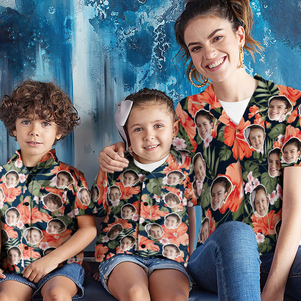 Camisa De Cara Personalizada Camisas Hawaianas Para Mujeres Y Niños Aloha Flores Regalo Del Día De La Madre - santacalcetines