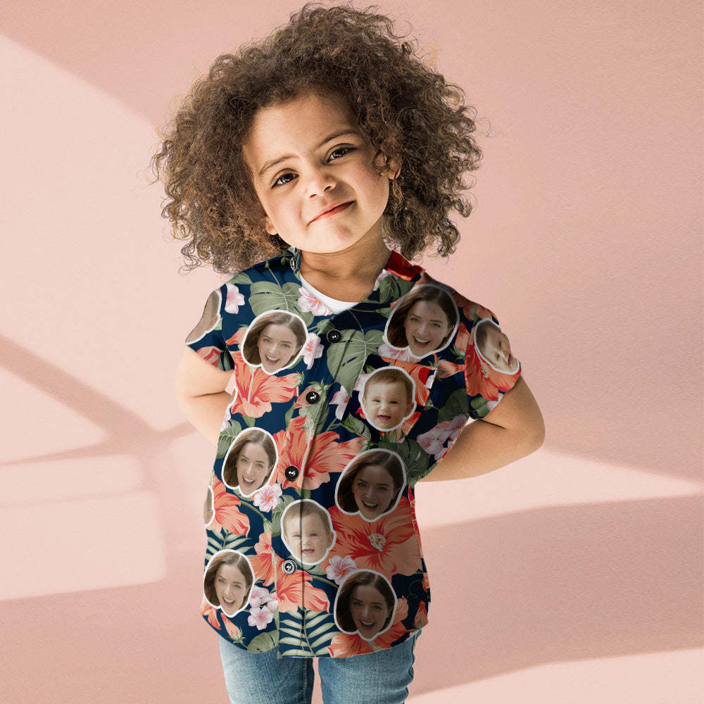 Camisa De Cara Personalizada Camisas Hawaianas Para Mujeres Y Niños Aloha Flores Regalo Del Día De La Madre - santacalcetines