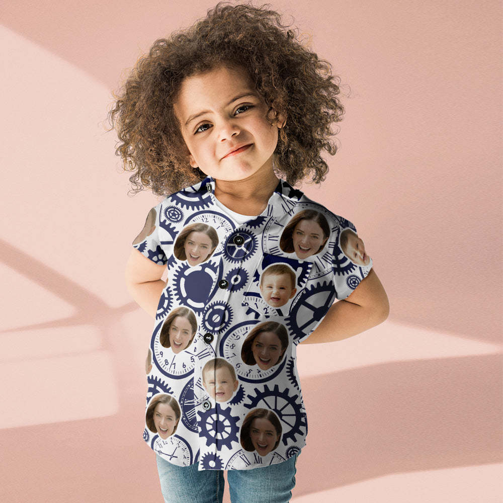 Camisa Con Cara Personalizada Camisas Hawaianas Para Mujeres Y Niños Camisa De Manga Corta Regalo Del Día De La Madre - Reloj - santacalcetines