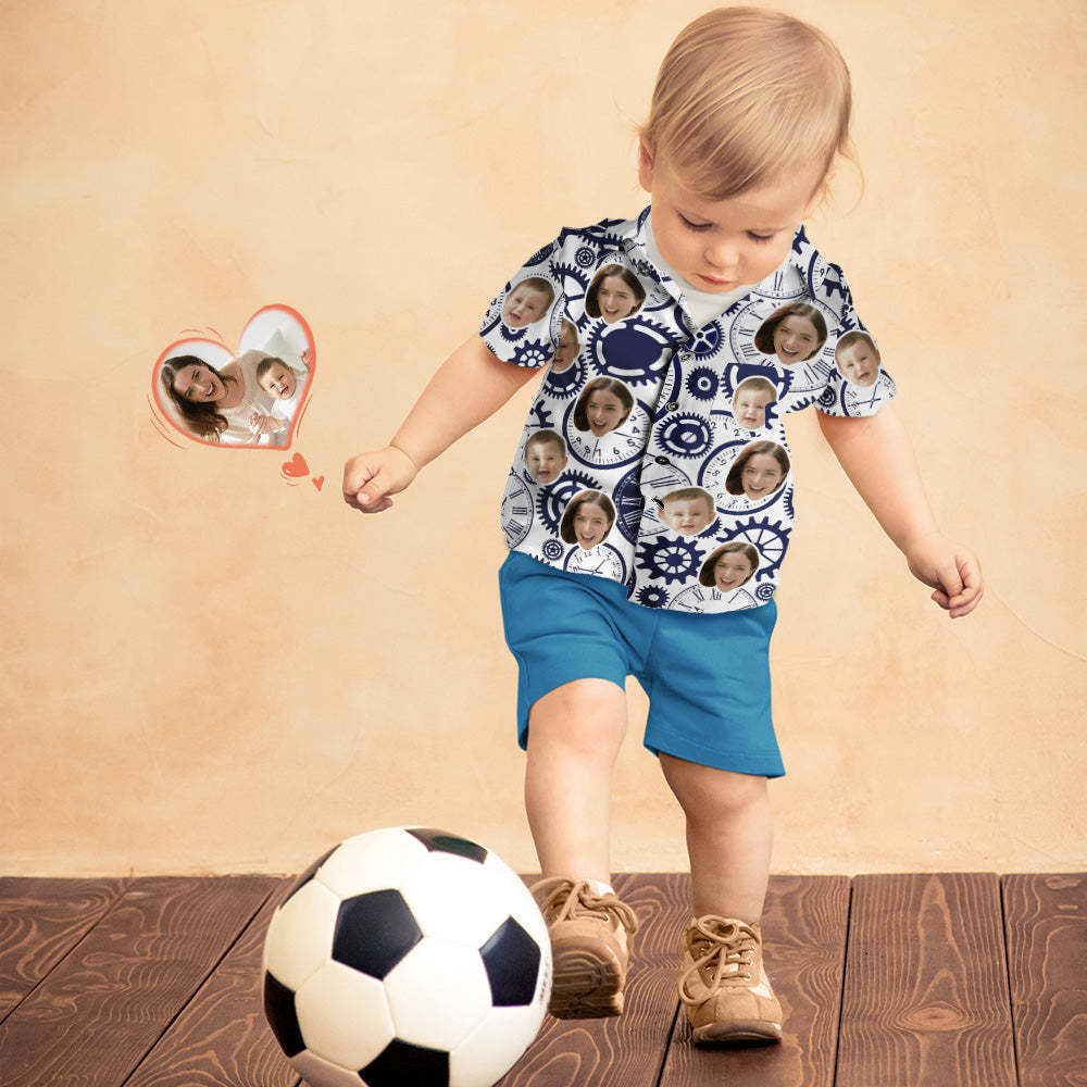 Camisa Con Cara Personalizada Camisas Hawaianas Para Mujeres Y Niños Camisa De Manga Corta Regalo Del Día De La Madre - Reloj - santacalcetines