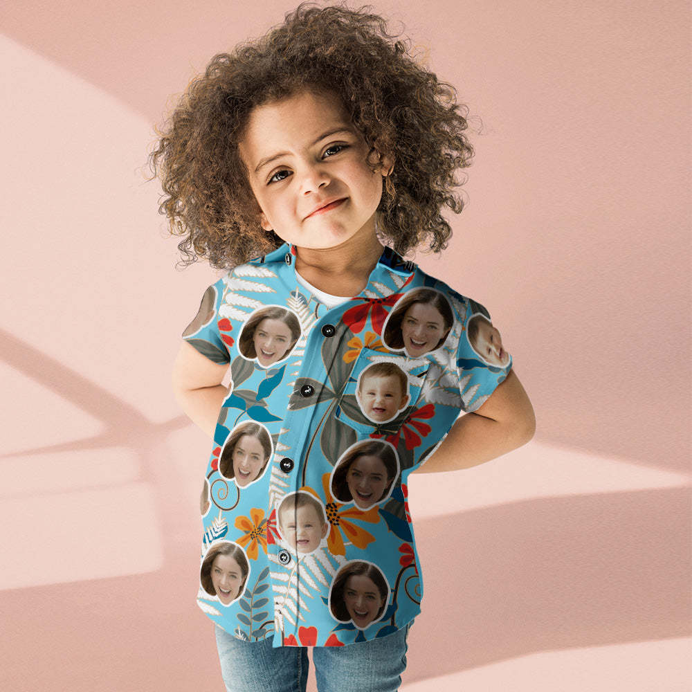 Camisa De Cara Personalizada Camisas Hawaianas Para Mujeres Y Niños Camisa De Manga Corta Regalo Del Día De La Madre Flores Hawaianas - santacalcetines