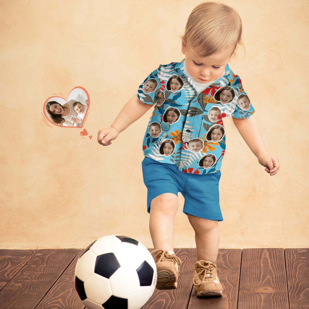 Camisa De Cara Personalizada Camisas Hawaianas Para Mujeres Y Niños Camisa De Manga Corta Regalo Del Día De La Madre Flores Hawaianas - santacalcetines