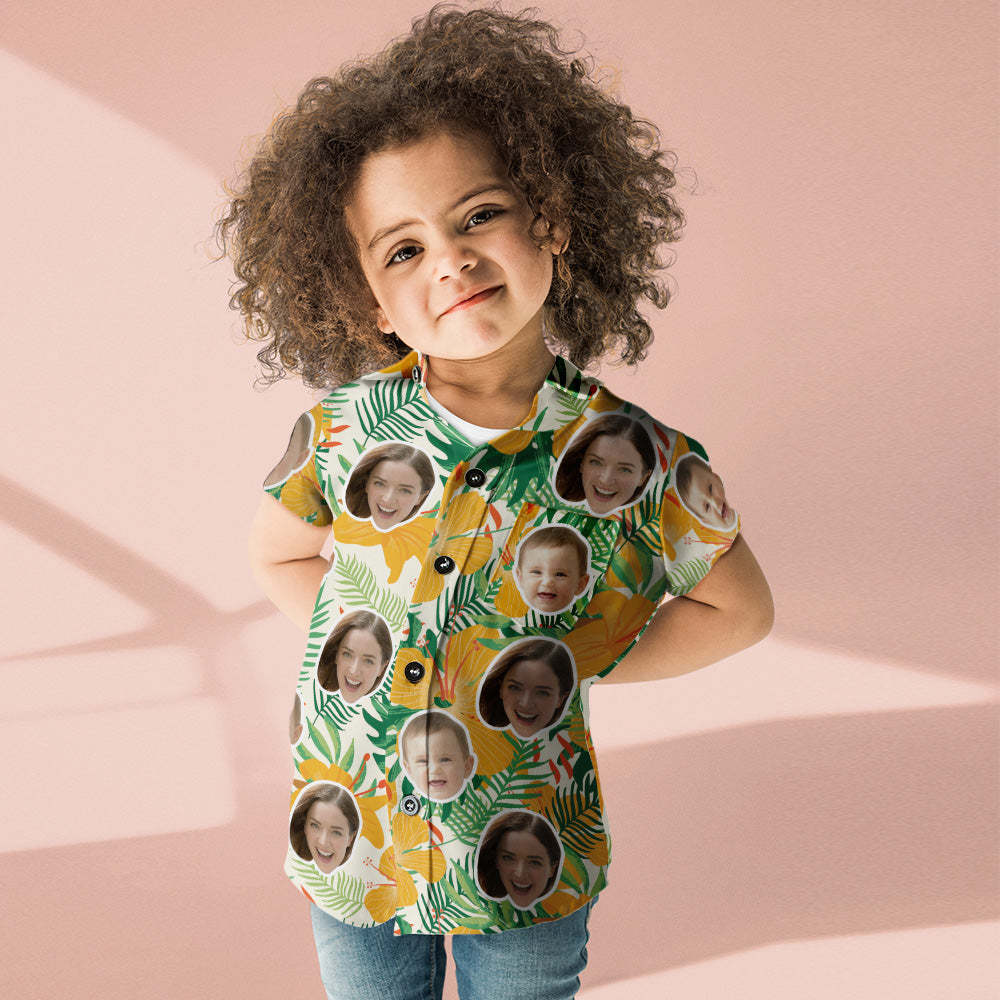Camisa De Cara Personalizada Camisas Hawaianas Para Mujeres Y Niños Camisa De Manga Corta Regalo Del Día De La Madre Flores Amarillas - santacalcetines