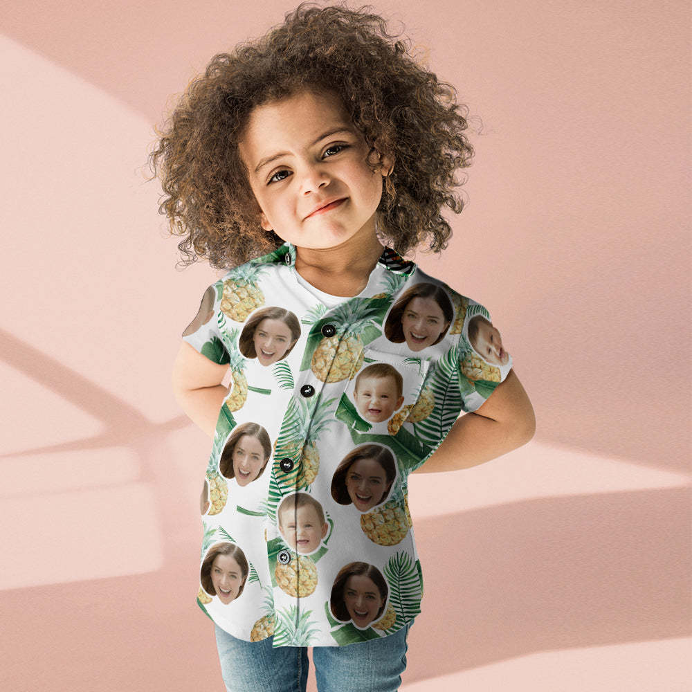 Camisa De Cara Personalizada Camisas Hawaianas Para Mujeres Y Niños Camisa De Manga Corta Regalo Del Día De La Madre Piña - santacalcetines