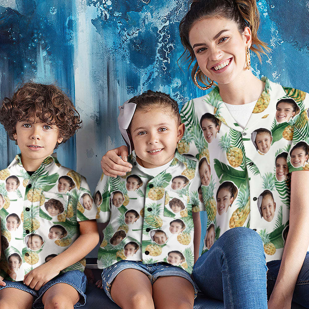 Camisa De Cara Personalizada Camisas Hawaianas Para Mujeres Y Niños Camisa De Manga Corta Regalo Del Día De La Madre Piña - santacalcetines