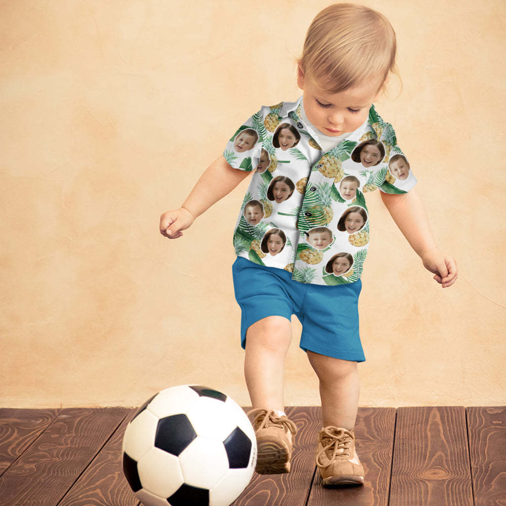 Camisa De Cara Personalizada Camisas Hawaianas Para Mujeres Y Niños Camisa De Manga Corta Regalo Del Día De La Madre Piña - santacalcetines
