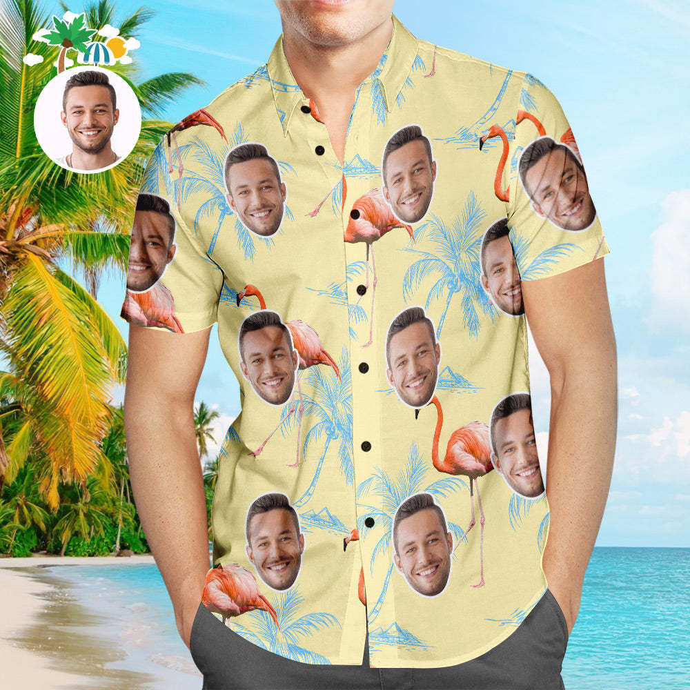 Camisa Hawaiana De Cara Personalizada Camisa De Playa Aloha Personalizada Con Flamenco Soleado Para Hombres - 