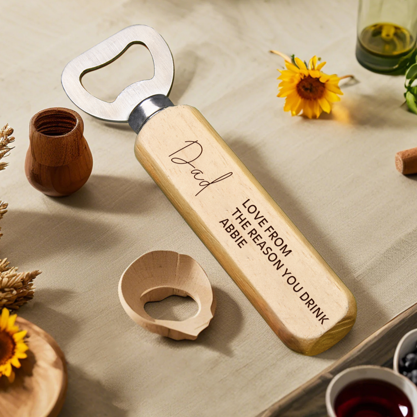 Abridor De Botellas Personalizado Con Su Texto Aquí, Abridor De Botellas De Madera Grabado Con Láser, Regalo De Cumpleaños Y Navidad Para Papá - santacalcetines
