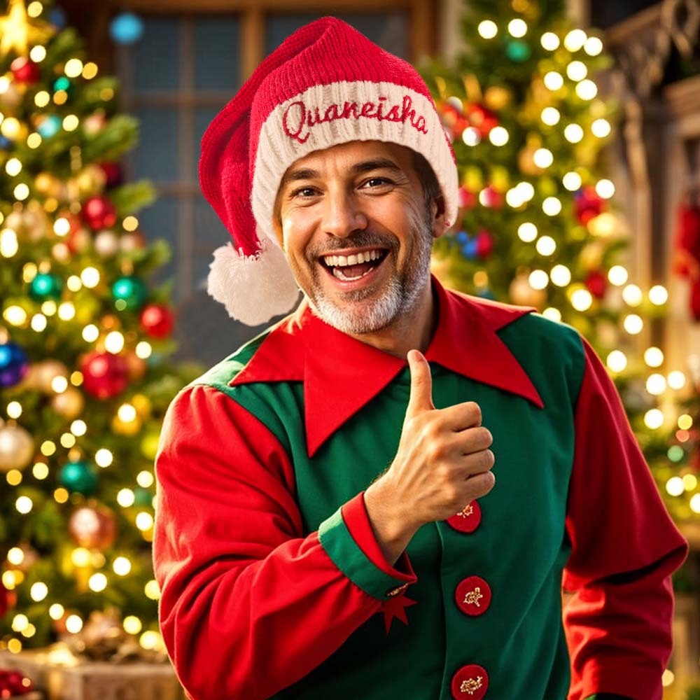 Gorro De Navidad Personalizado Con Nombre Bordado, Gorro De Papá Noel, Regalo De Navidad Para La Familia - santacalcetines