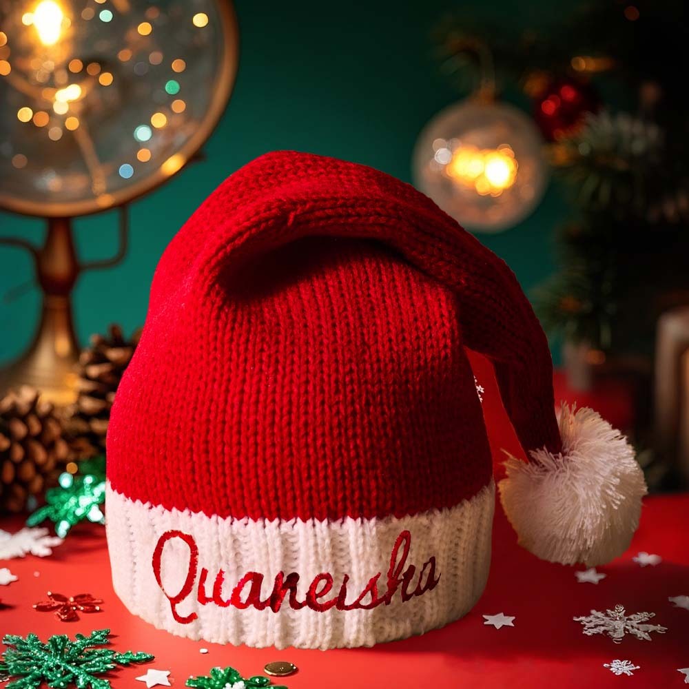 Gorro De Navidad Personalizado Con Nombre Bordado, Gorro De Papá Noel, Regalo De Navidad Para La Familia - santacalcetines