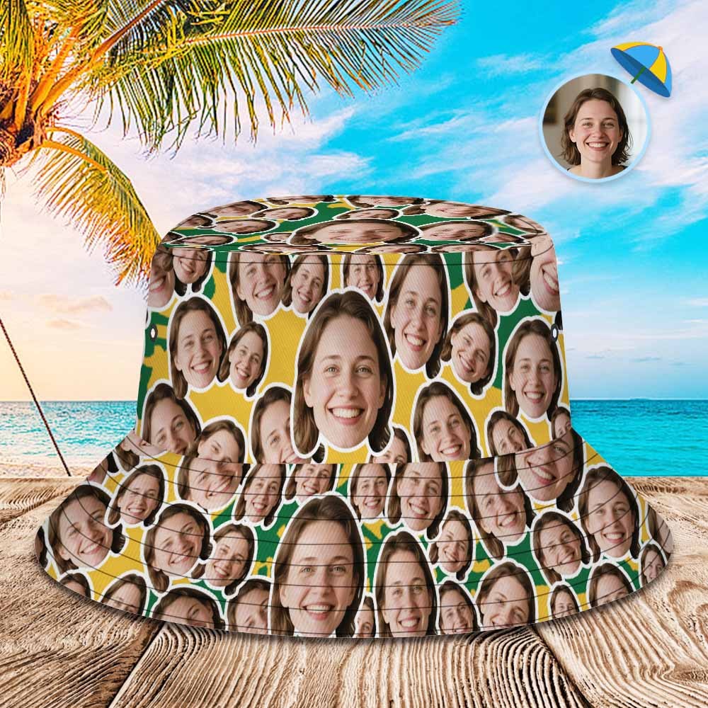 Sombrero De Pescador Con Cara Personalizada, Unisex, Con Diseño De Cara De Mezcla, Personalizado, Para Exteriores, Verano, Sombreros Hawaianos Verdes, Regalo - santacalcetines