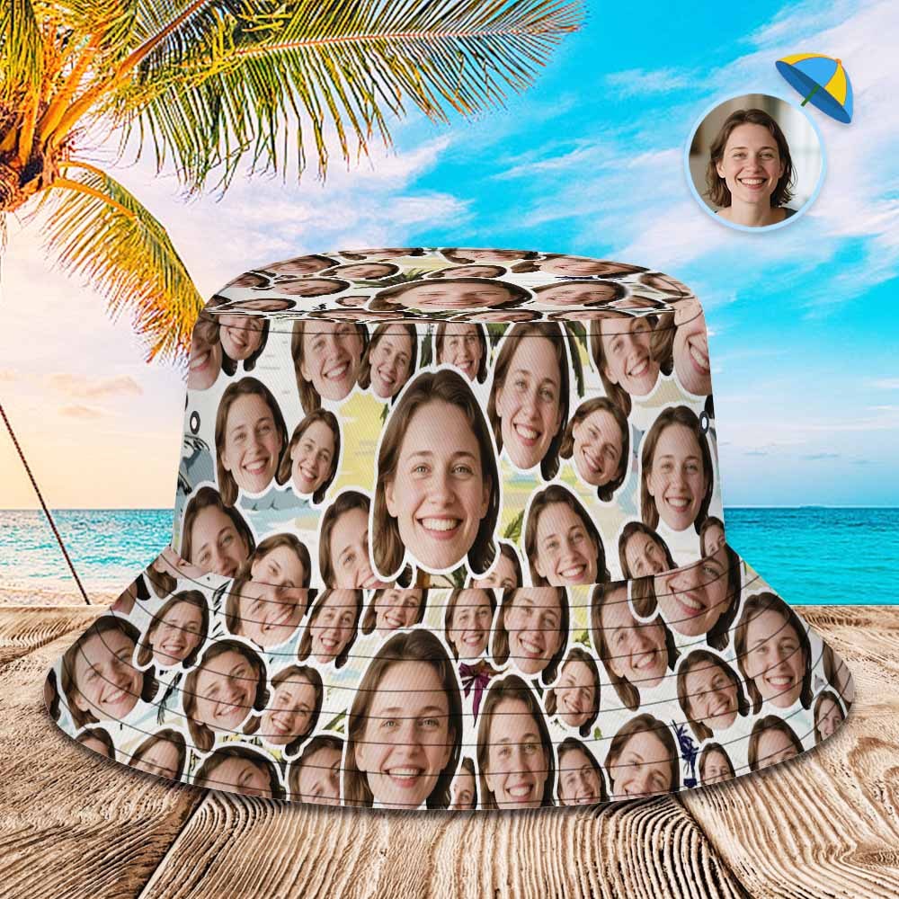 Sombrero De Pescador Con Cara Personalizada, Unisex, Con Diseño De Cara De Mezcla, Personalizado, Para Exteriores, Verano, Sombreros Hawaianos Verdes, Regalo - santacalcetines
