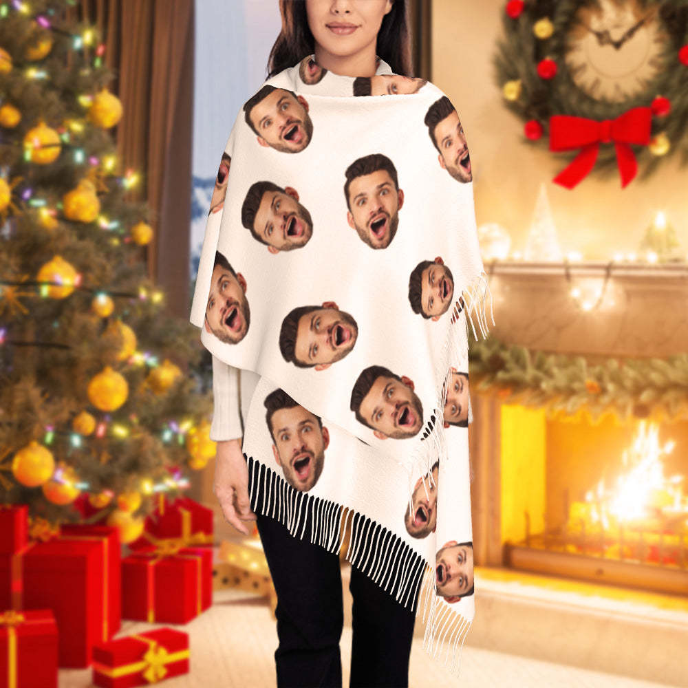 Bufanda Divertida Personalizada Cara Personalizada Unisex Suave Cálido Flecos Bufanda Chal Regalo Para El Invierno - santacalcetines