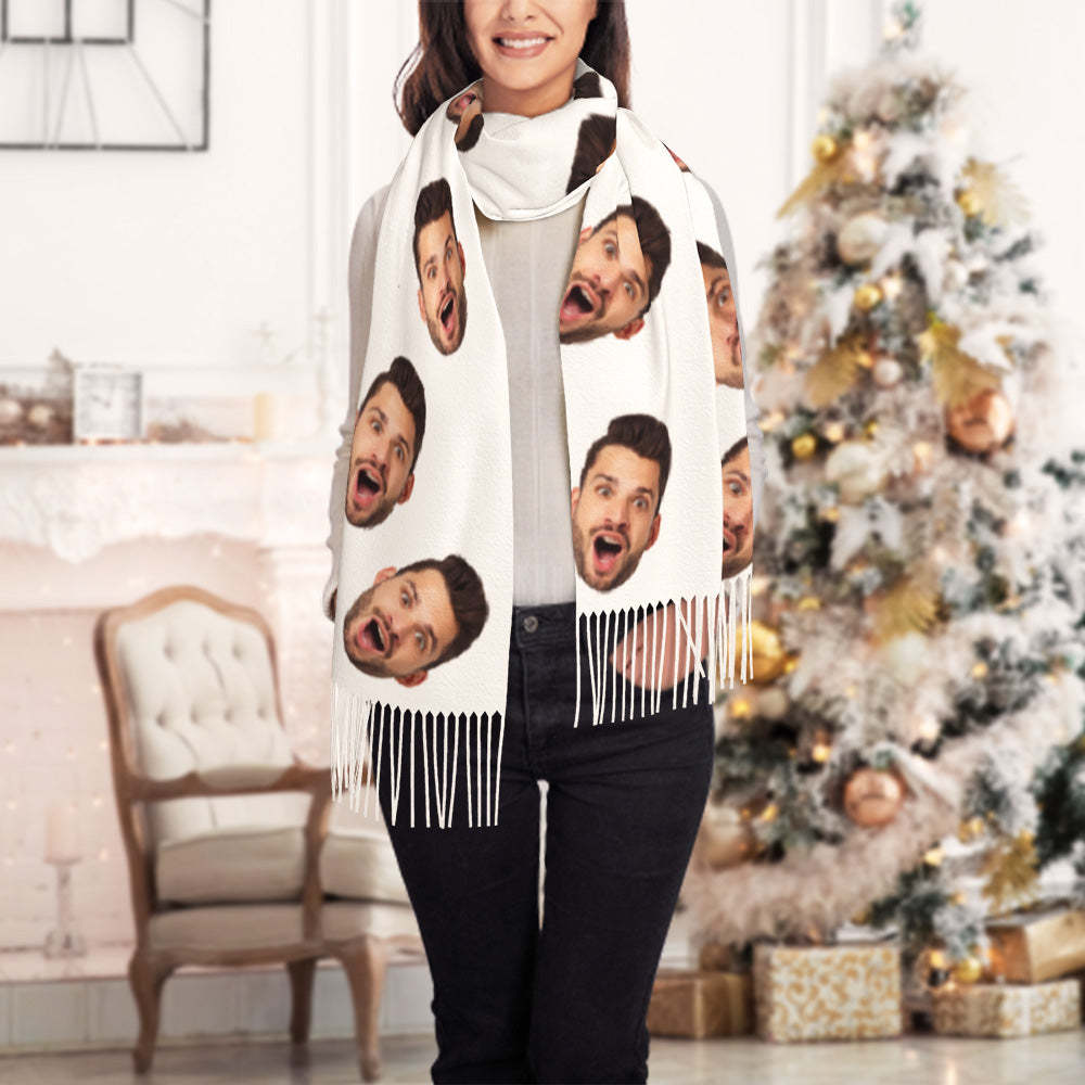 Bufanda Divertida Personalizada Cara Personalizada Unisex Suave Cálido Flecos Bufanda Chal Regalo Para El Invierno - santacalcetines