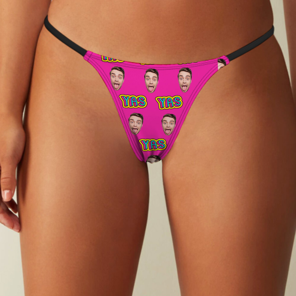 Tangas Personalizadas Para San Valentín, Bragas Con Foto De Cara De Puré, Ropa Interior Divertida, Tanga Kiss Me Love - santacalcetines