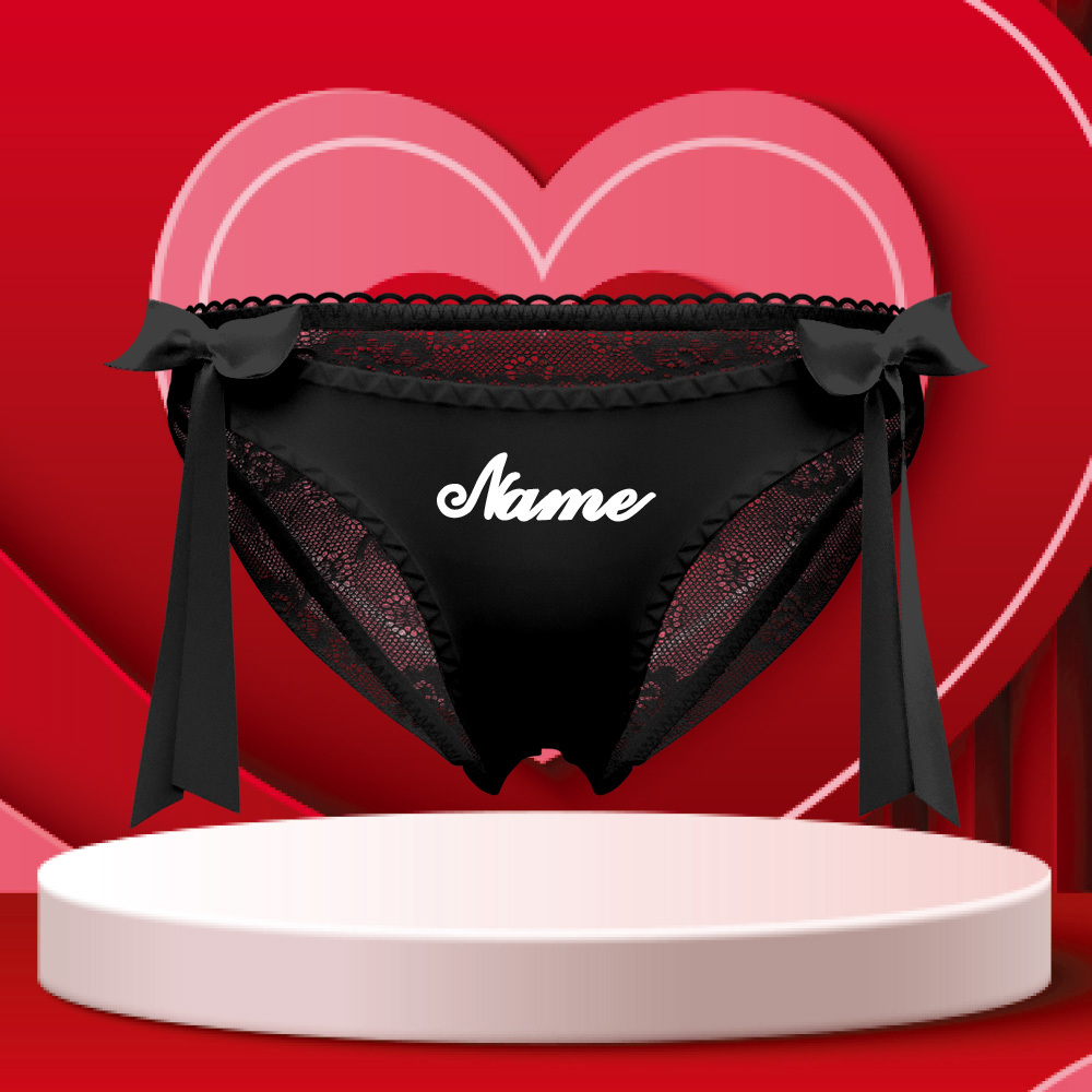 Customlace Bow Bragas Nombre Personalizado Bragas De Encaje Translúcido Regalo Para San Valentín - santacalcetines
