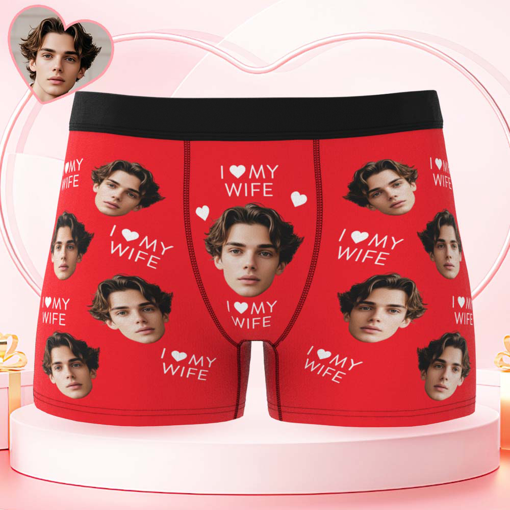 Bóxer Con Cara Para Hombre Personalizado Amo A Mi Esposa Bóxer Cinturón Personalizado Color Cara Bóxers Ropa Interior Del Día De San Valentín - santacalcetines