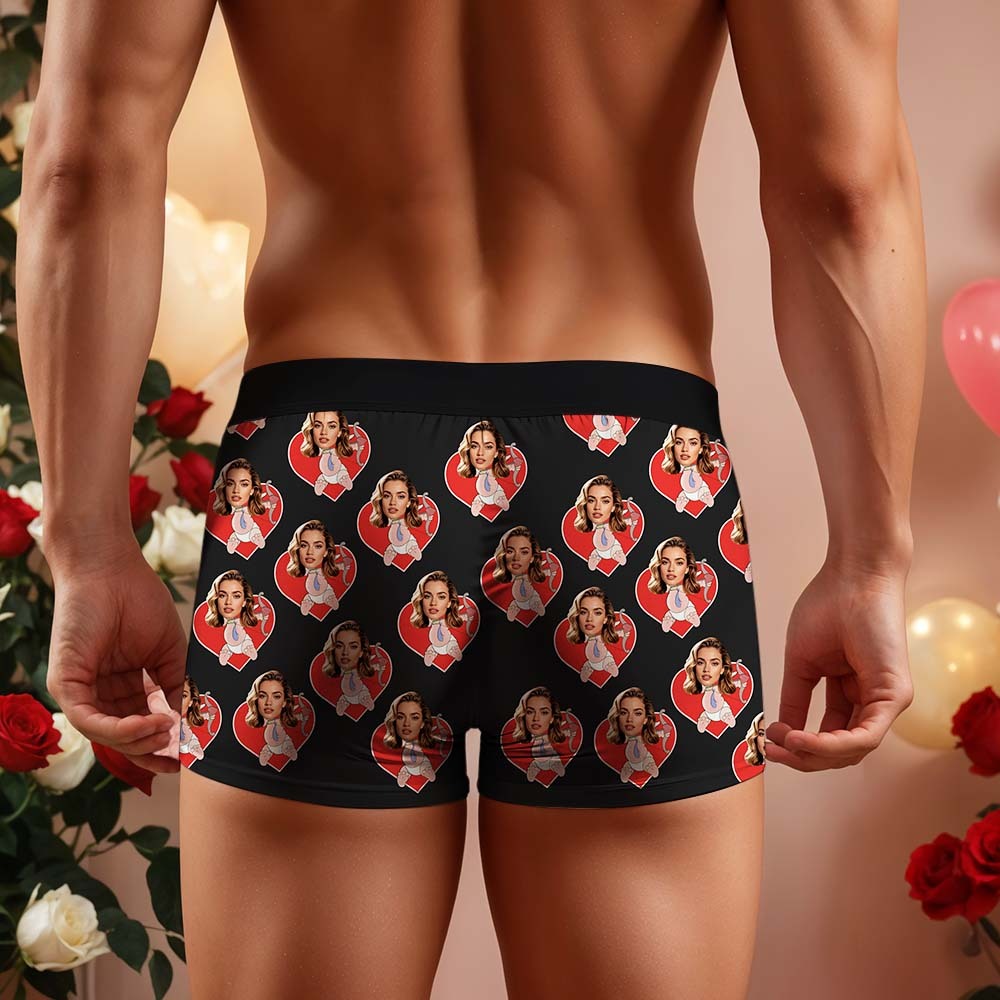 Boxeador De Cara Para Hombre Personalizado Cupido Amor Corazón Personalizado Cara Boxeadores Ropa Interior Del Día De San Valentín - santacalcetines