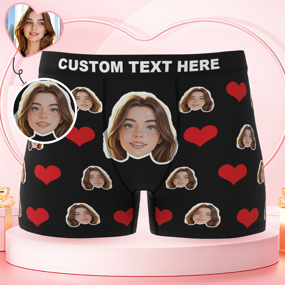 Ropa Interior Personalizada Con Foto De Corazón Y Cara De Dibujos Animados Para Hombre, Regalo De San Valentín Y Navidad Para Pareja. - santacalcetines