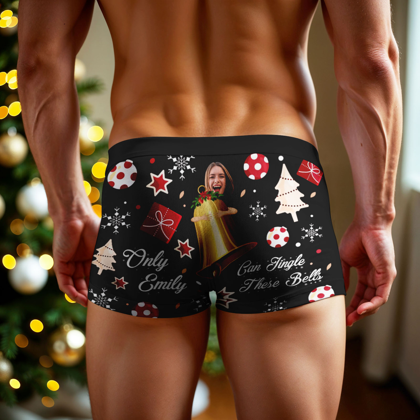 Calzoncillos Bóxer Personalizados Con Cara Para Hombre, Regalo De Papá Noel, Solo Emily Puede Hacer Sonar Estas Campanas, Foto Personalizada, Calzoncillos Bóxer Divertidos Para Hombre - santacalcetines