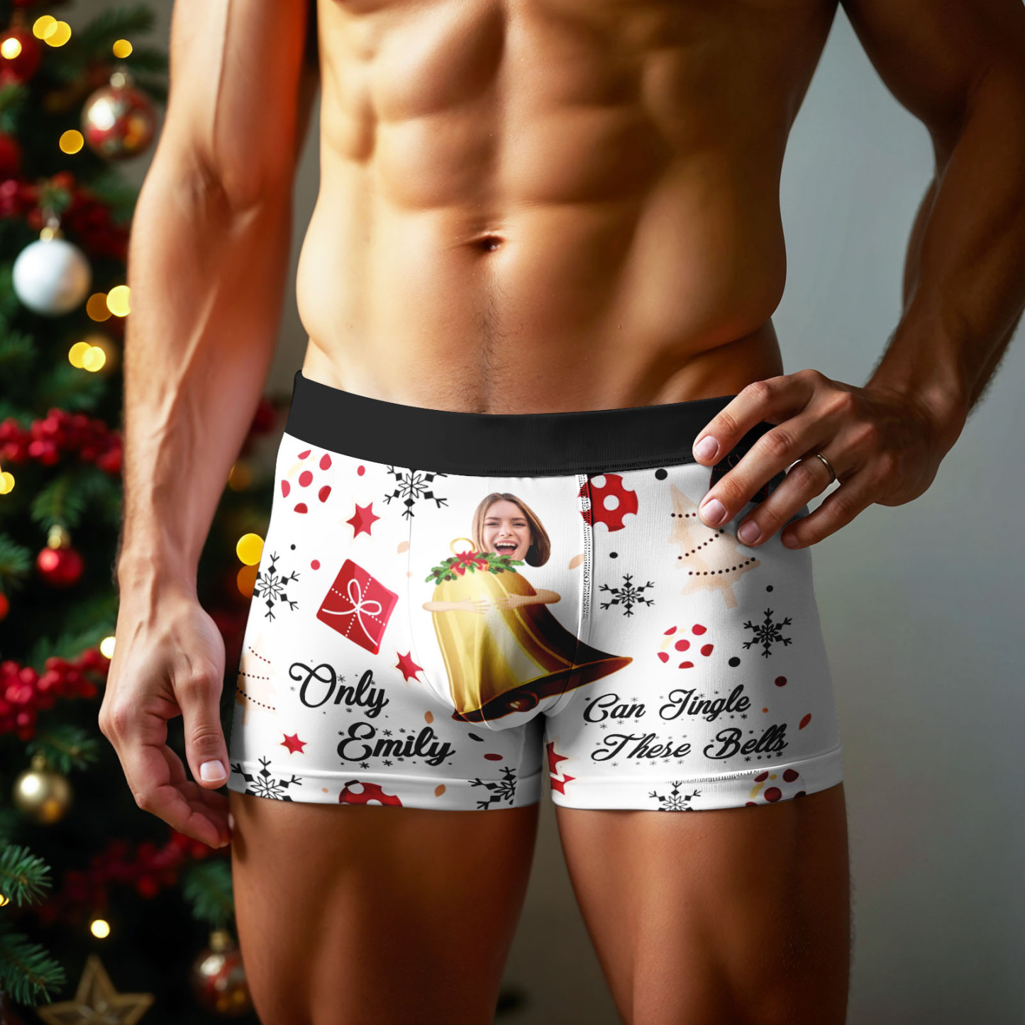 Calzoncillos Bóxer Personalizados Con Cara Para Hombre, Regalo De Papá Noel, Solo Emily Puede Hacer Sonar Estas Campanas, Foto Personalizada, Calzoncillos Bóxer Divertidos Para Hombre - santacalcetines