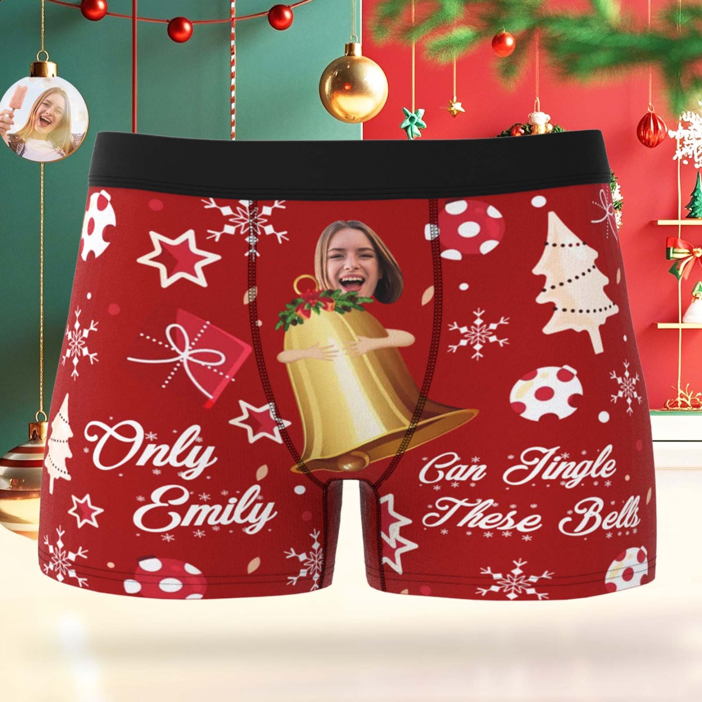 Calzoncillos Bóxer Personalizados Con Cara Para Hombre, Regalo De Papá Noel, Solo Emily Puede Hacer Sonar Estas Campanas, Foto Personalizada, Calzoncillos Bóxer Divertidos Para Hombre - santacalcetines