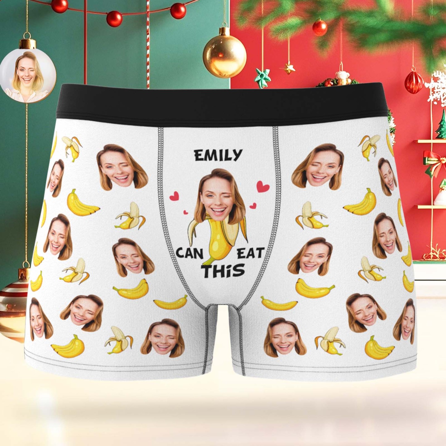 Boxer Con Cara Personalizada Para Hombre, Ropa Interior, Regalo De Papá Noel, Emily Puede Comer Estos Plátanos, Foto Personalizada, Regalo Divertido De Navidad Para Hombre - santacalcetines
