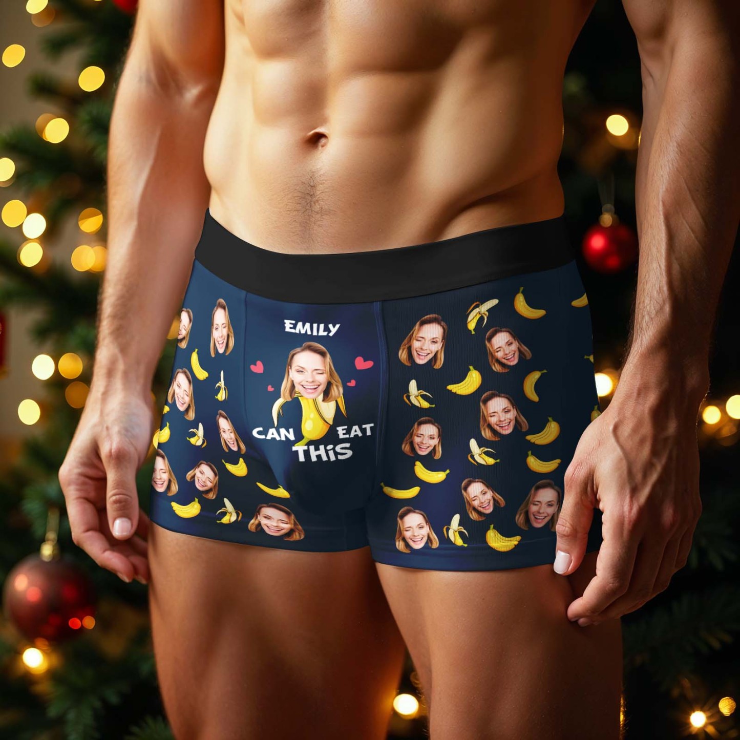 Boxer Con Cara Personalizada Para Hombre, Ropa Interior, Regalo De Papá Noel, Emily Puede Comer Estos Plátanos, Foto Personalizada, Regalo Divertido De Navidad Para Hombre - santacalcetines