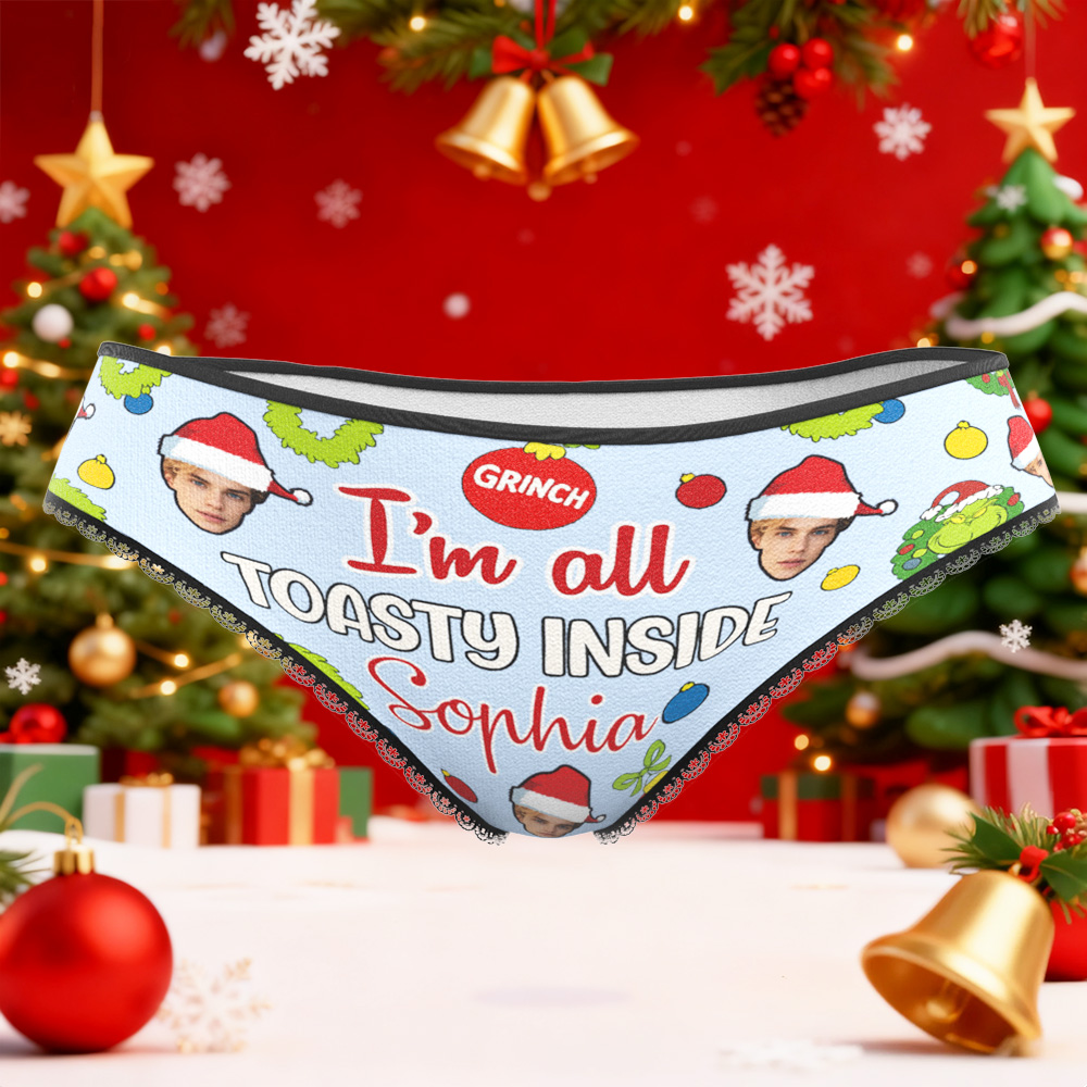 Bragas Con Foto Personalizadas, Ropa Interior Divertida, Calzoncillos Personalizados Grinch, Estoy Calentito Por Dentro, Regalos Con Foto Para Navidad, Calzoncillos Para Mujer