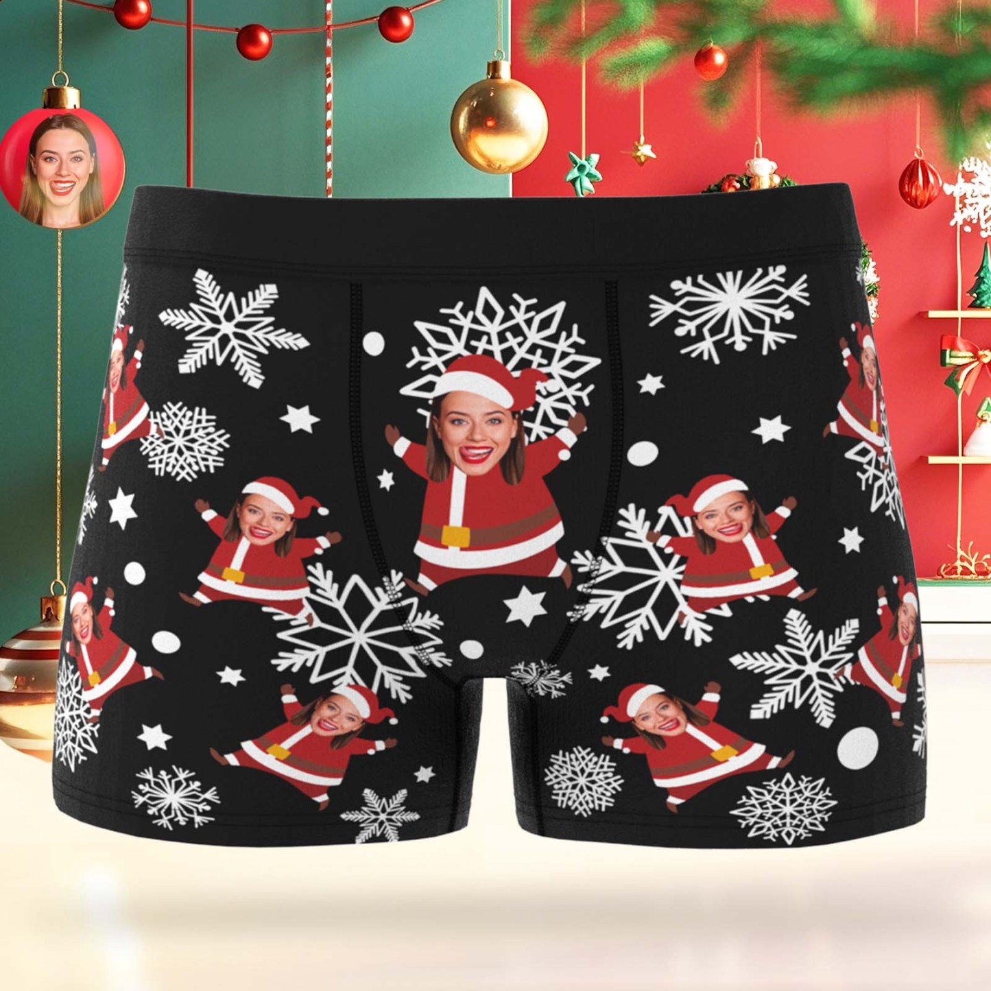 Calzoncillos Tipo Bóxer Personalizados Con Cara Para Hombre, Ropa Interior Con Luces Coloridas, Foto Personalizada, Calzoncillos Tipo Bóxer Divertidos Para Hombre, Regalo De Navidad - santacalcetines