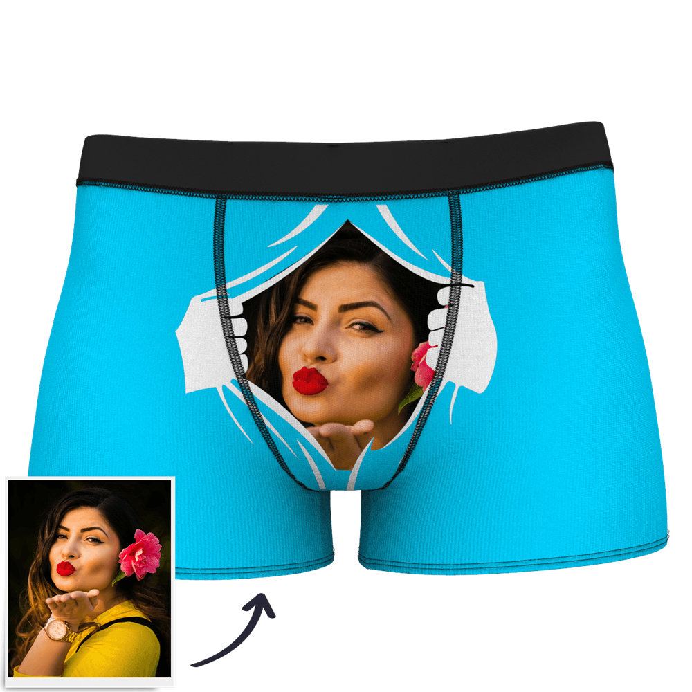 Cara De Hombre Personalizada En Calzoncillos Tipo Bóxer Rasgados - santacalcetines