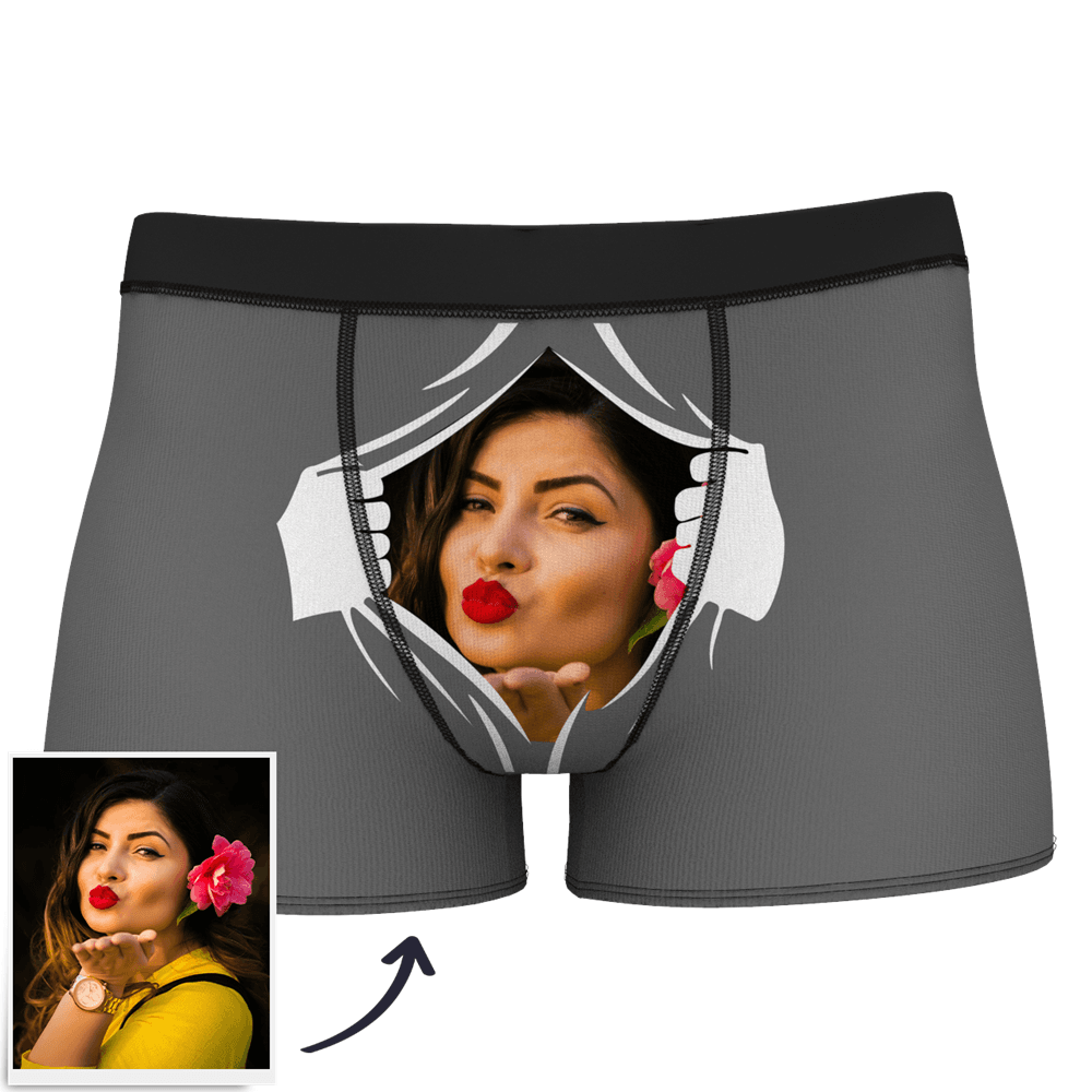 Cara De Hombre Personalizada En Calzoncillos Tipo Bóxer Rasgados - santacalcetines