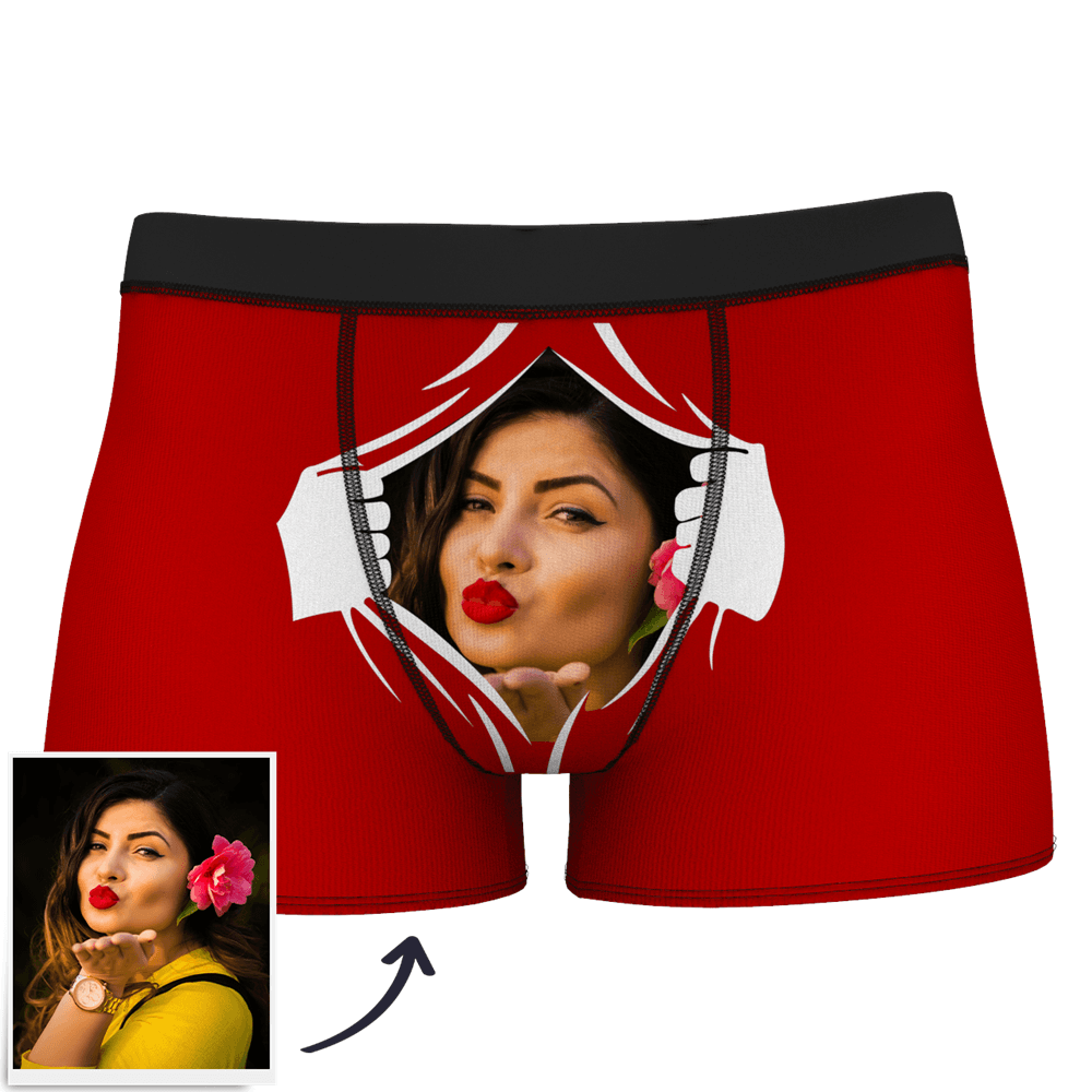 Cara De Hombre Personalizada En Calzoncillos Tipo Bóxer Rasgados - santacalcetines