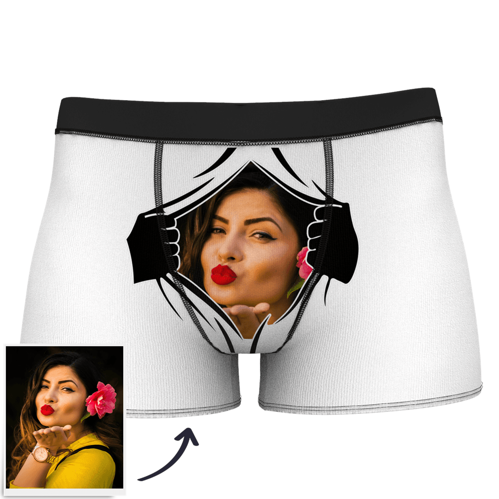 Cara De Hombre Personalizada En Calzoncillos Tipo Bóxer Rasgados - santacalcetines
