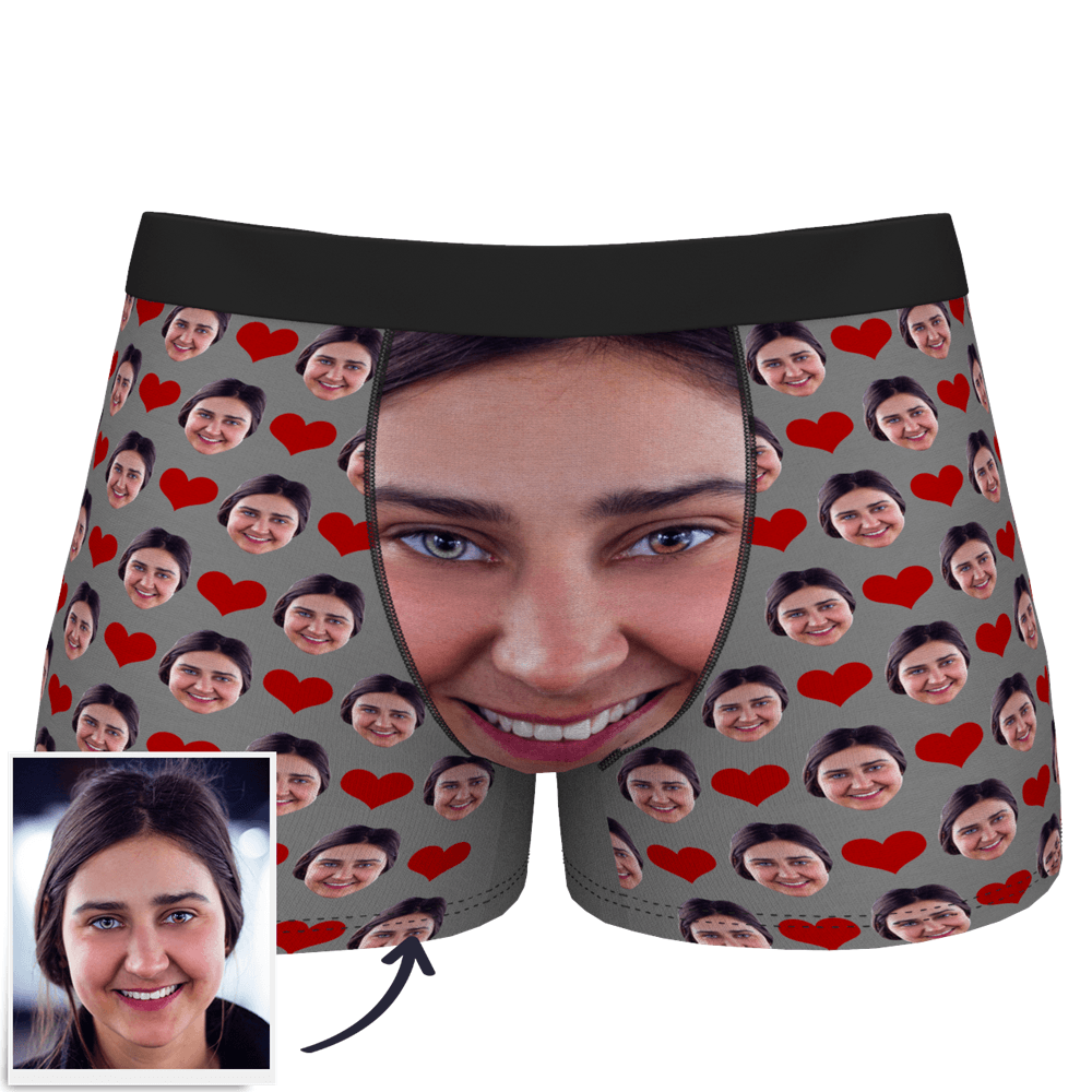 Calzoncillos Tipo Bóxer Con Cara Personalizada, Corazón De Amor - santacalcetines