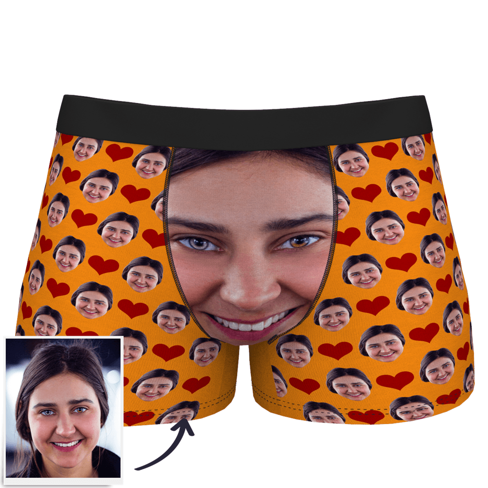 Calzoncillos Tipo Bóxer Con Cara Personalizada, Corazón De Amor - santacalcetines