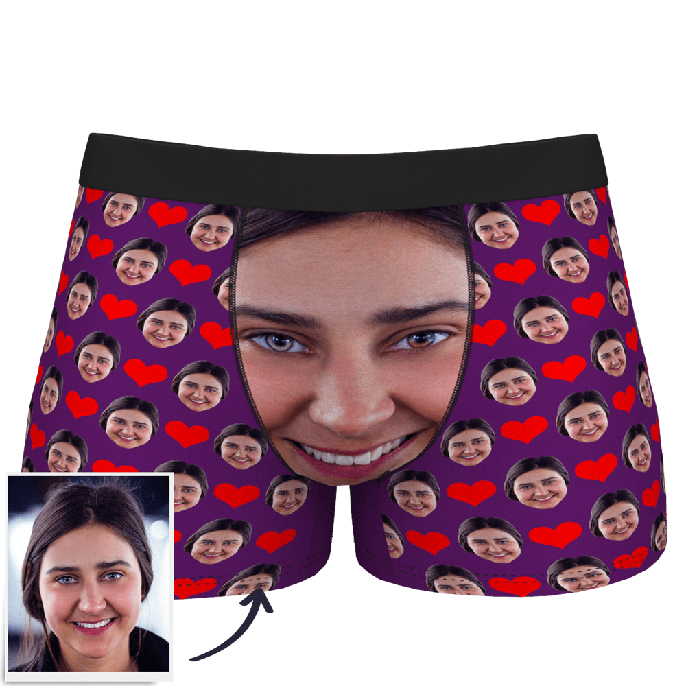Calzoncillos Tipo Bóxer Con Cara Personalizada, Corazón De Amor - santacalcetines