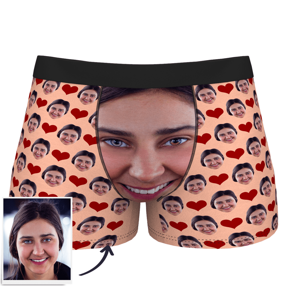 Calzoncillos Tipo Bóxer Con Cara Personalizada, Corazón De Amor - santacalcetines