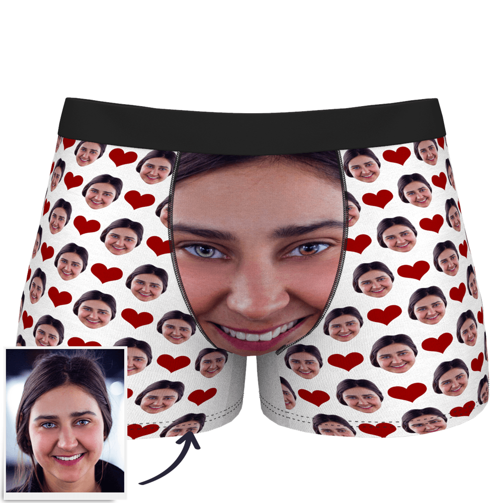 Calzoncillos Tipo Bóxer Con Cara Personalizada, Corazón De Amor - santacalcetines