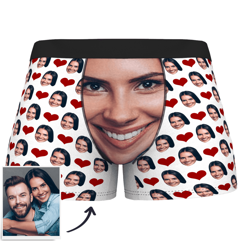 Calzoncillos Tipo Bóxer Con Cara Personalizada, Corazón De Amor - santacalcetines