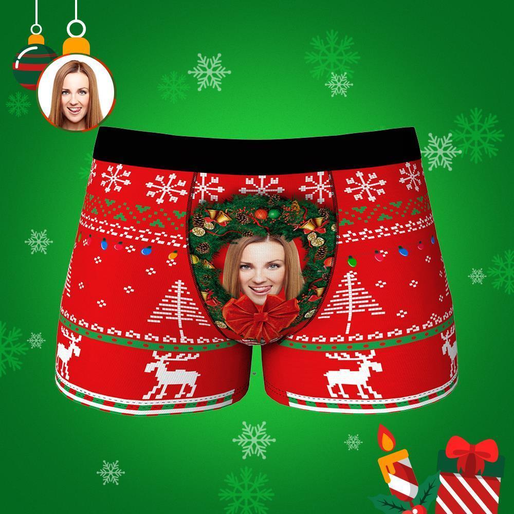 Custom Face Boxer Shorts Personalized Photo Boxer Shorts Christmas Gift - Christmas Wreath