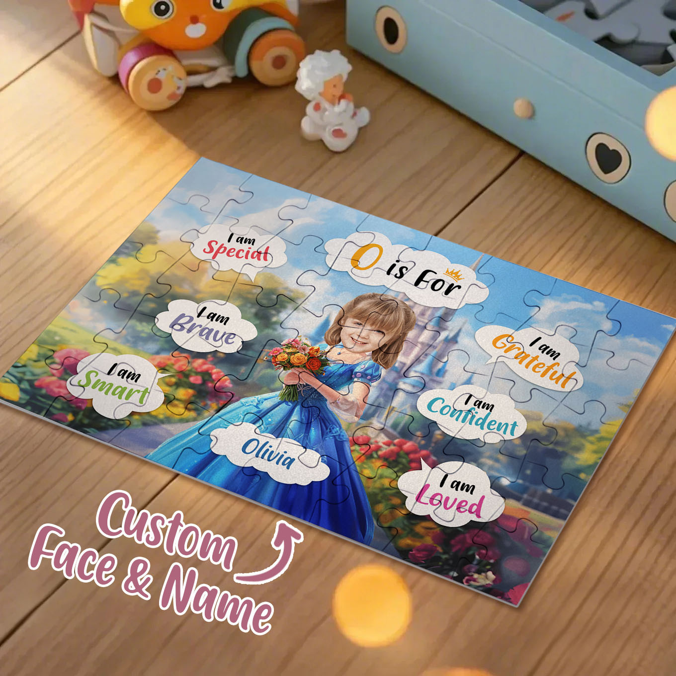 Vestido De Princesa Azul - Juego De Mesa Para Hijas Y Niños - Rompecabezas Con Foto Personalizada - santacalcetines