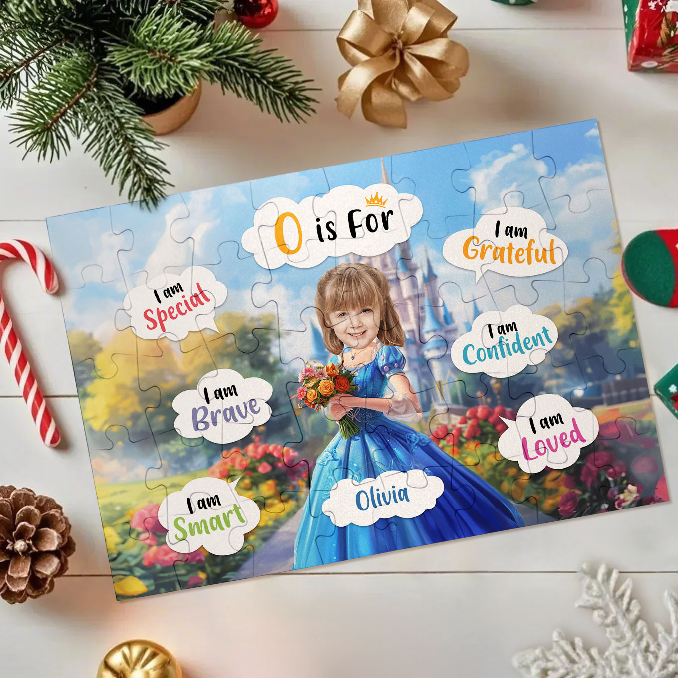 Vestido De Princesa Azul - Juego De Mesa Para Hijas Y Niños - Rompecabezas Con Foto Personalizada - santacalcetines