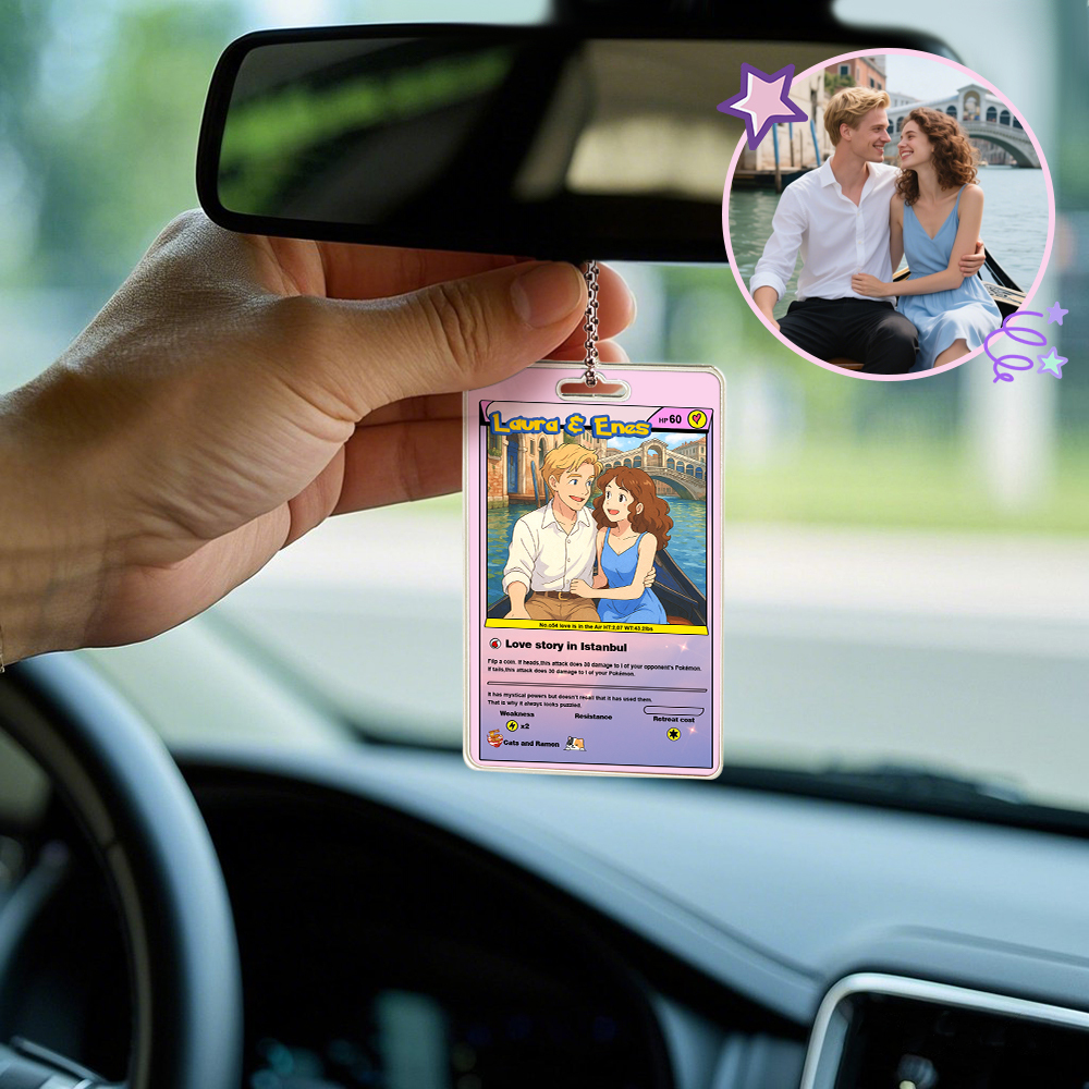 Adorno De Coche Personalizado Con Forma De Poke, Foto De Dibujos Animados Personalizada, Decoración Colgante Para El Espejo Retrovisor Del Coche, Regalo Para Pareja - santacalcetines