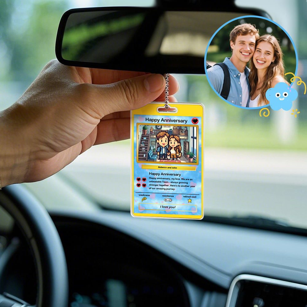 Adorno De Coche Personalizado Con Forma De Poke, Foto De Dibujos Animados Personalizada, Decoración Colgante Para El Espejo Retrovisor Del Coche, Regalo Para Pareja - santacalcetines