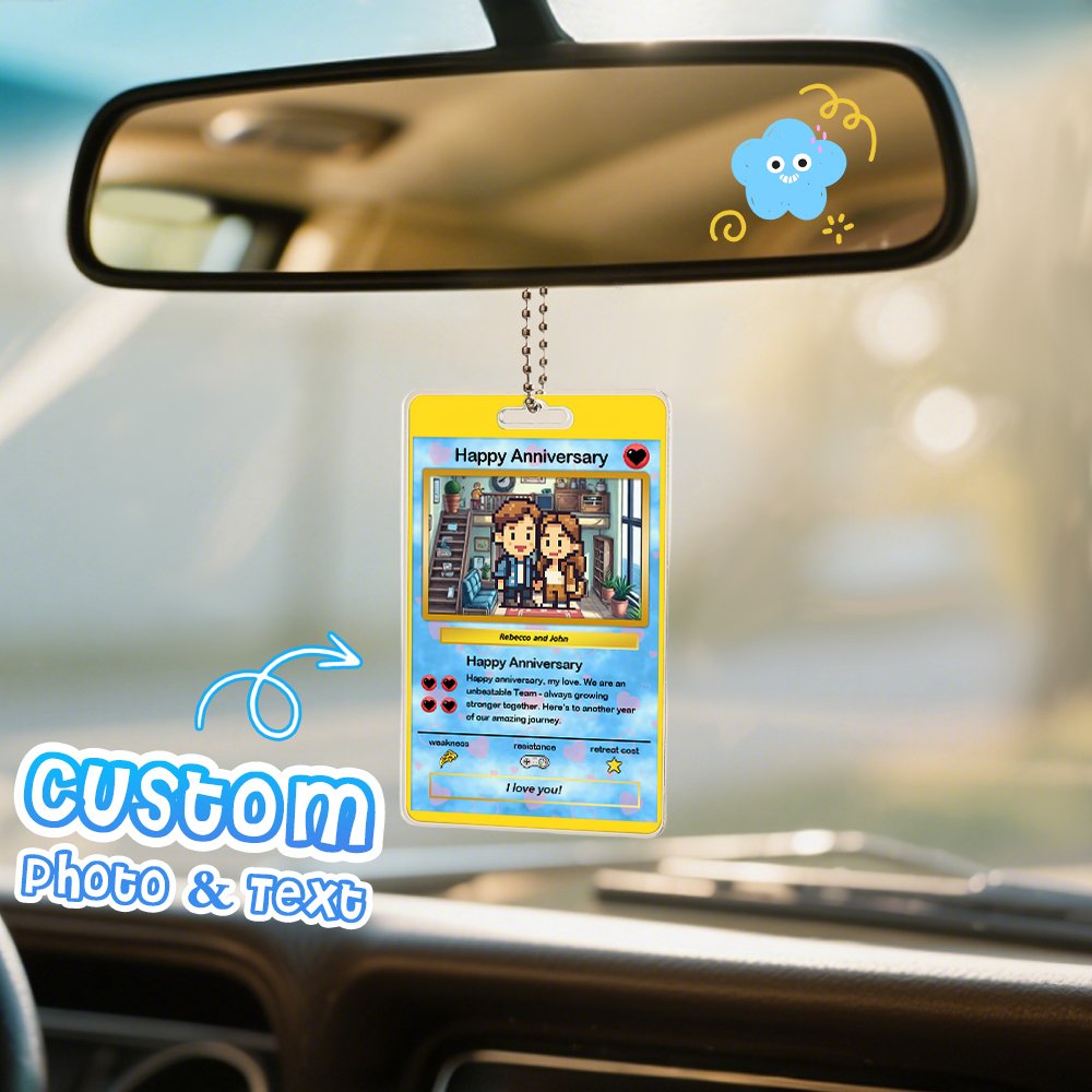 Adorno De Coche Personalizado Con Forma De Poke, Foto De Dibujos Animados Personalizada, Decoración Colgante Para El Espejo Retrovisor Del Coche, Regalo Para Pareja - santacalcetines