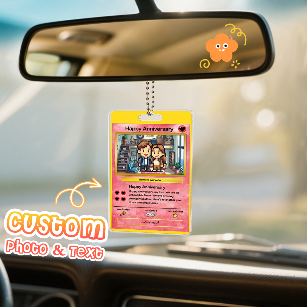 Adorno De Coche Personalizado Con Forma De Poke, Foto De Dibujos Animados Personalizada, Decoración Colgante Para El Espejo Retrovisor Del Coche, Regalo Para Pareja - santacalcetines