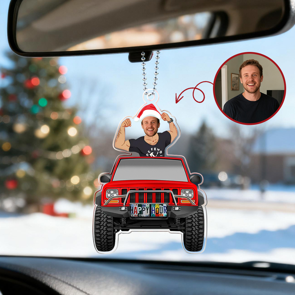 Adorno Navideño Personalizado De Acrílico Para Coche, Adorno Muscle Daddy Happy Hour - santacalcetines